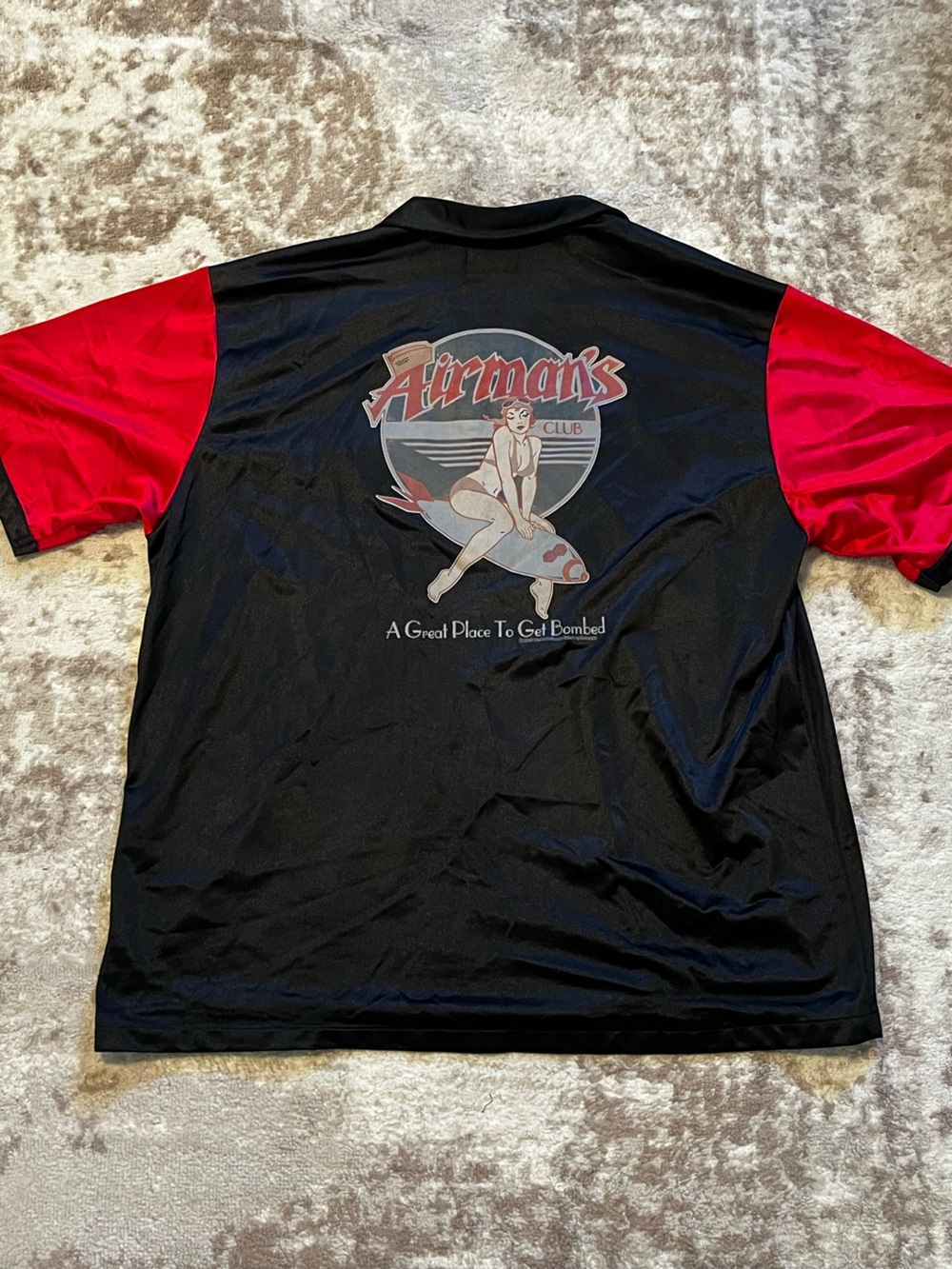 Cruisin USA Mens XL Bowling Shirt Red Black Pin Up Girl Airman's Club Rockabilly